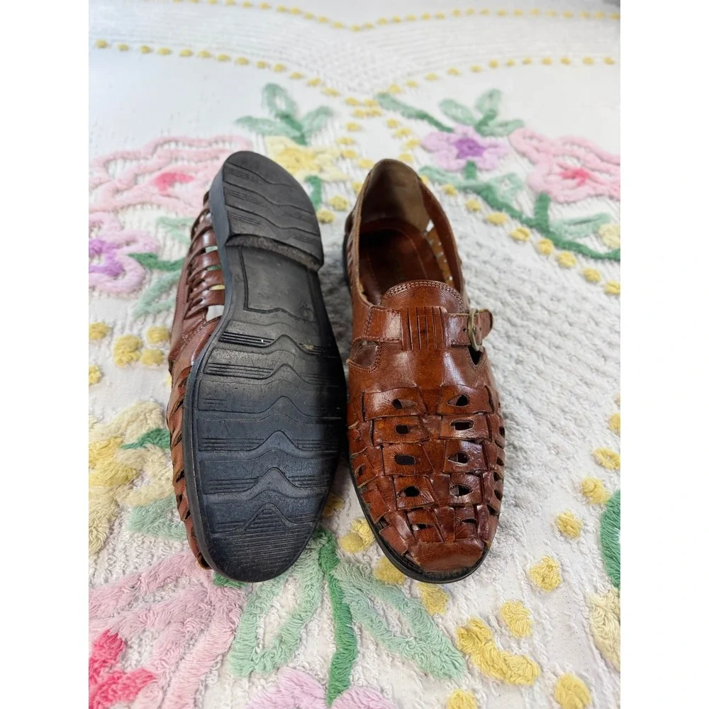 Botany 500 Vintage Brown Leather Huarache Loafers Kiltie Monk Strap Woven  10.5